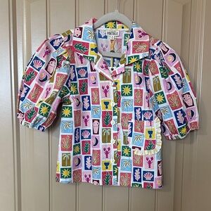 Finding Foxtale Kids Colorful Beach Vacation Blouse Girls size 8